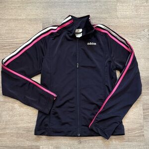 Adidas Black Jacket with Pink Stripes Full Zip Athletic Wear